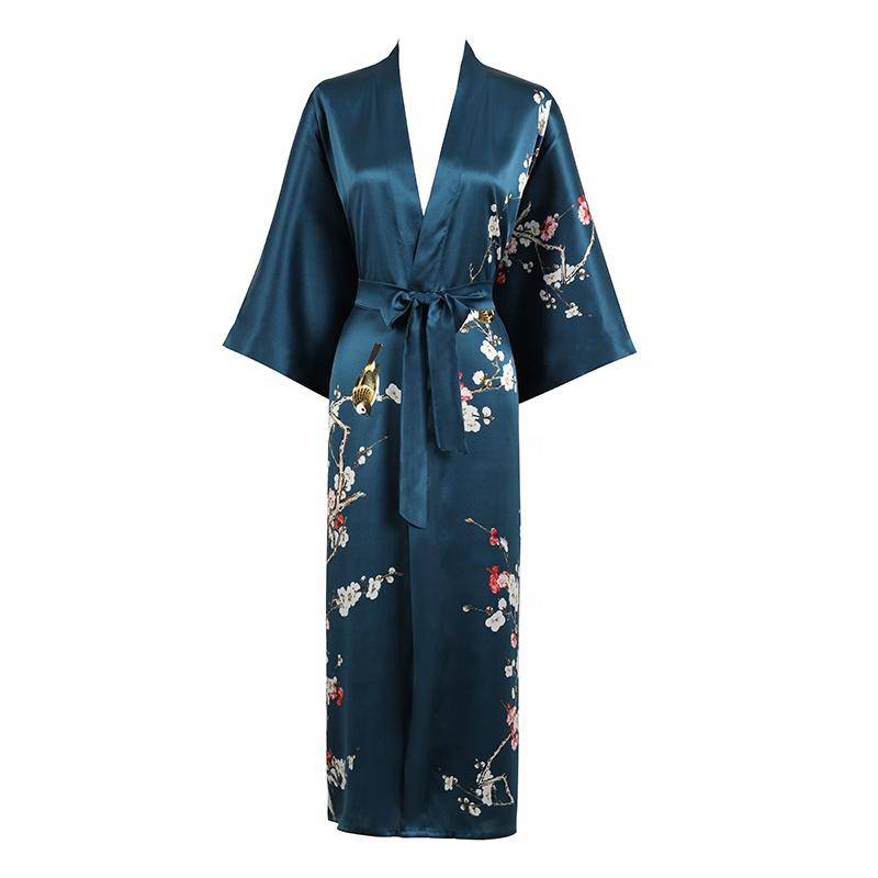 Quality 100% Long Silk Kimono for Women Cherry Blossom Printing Ladies Luxury Mulberry Silk Kimono Robe -  slipintosoft