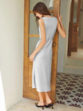 Luxury Silk Dresses Cowl Neck Sleeveless One Piece Dress With Belts - slipintosoft