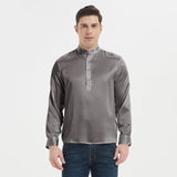 Luxury Silk Henley Shirts for Men Pure Silk Stand Collar Top