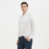 Luxury Silk Henley Shirts for Men Pure Silk Stand Collar Top