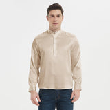 Luxury Silk Henley Shirts for Men Pure Silk Stand Collar Top