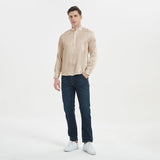 Luxury Silk Henley Shirts for Men Pure Silk Stand Collar Top