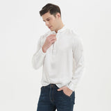 Luxury Silk Henley Shirts for Men Pure Silk Stand Collar Top