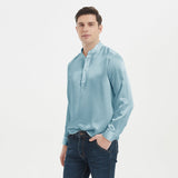 Luxury Silk Henley Shirts for Men Pure Silk Stand Collar Top