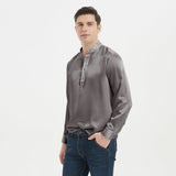 Luxury Silk Henley Shirts for Men Pure Silk Stand Collar Top