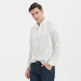 Luxury Silk Henley Shirts for Men Pure Silk Stand Collar Top