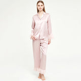 Womens Long Silk Pajamas Set ruffled Luxury Silk Sleepwear - slipintosoft