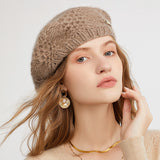 Gorro de cachemira para mujer, boina francesa de cachemira, gorro de punto grueso para otoño e invierno