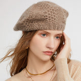 Gorro de cachemira para mujer, boina francesa de cachemira, gorro de punto grueso para otoño e invierno