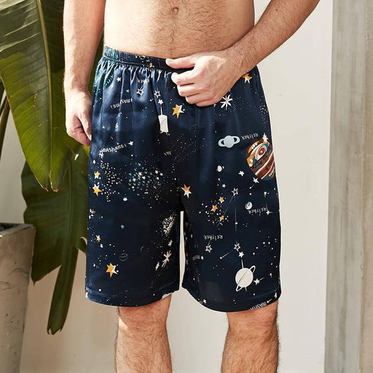 Men Silk Boxers Print Silk Shorts Sleep Pajama Pants