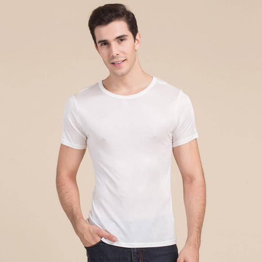 Camiseta clásica de seda con cuello redondo para hombre Camisas de punto de seda