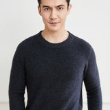 Mens Crew Neck Cashmere Sweater Long Sleeve Knitted Cashmere Pullover Ribbing Edge - slipintosoft