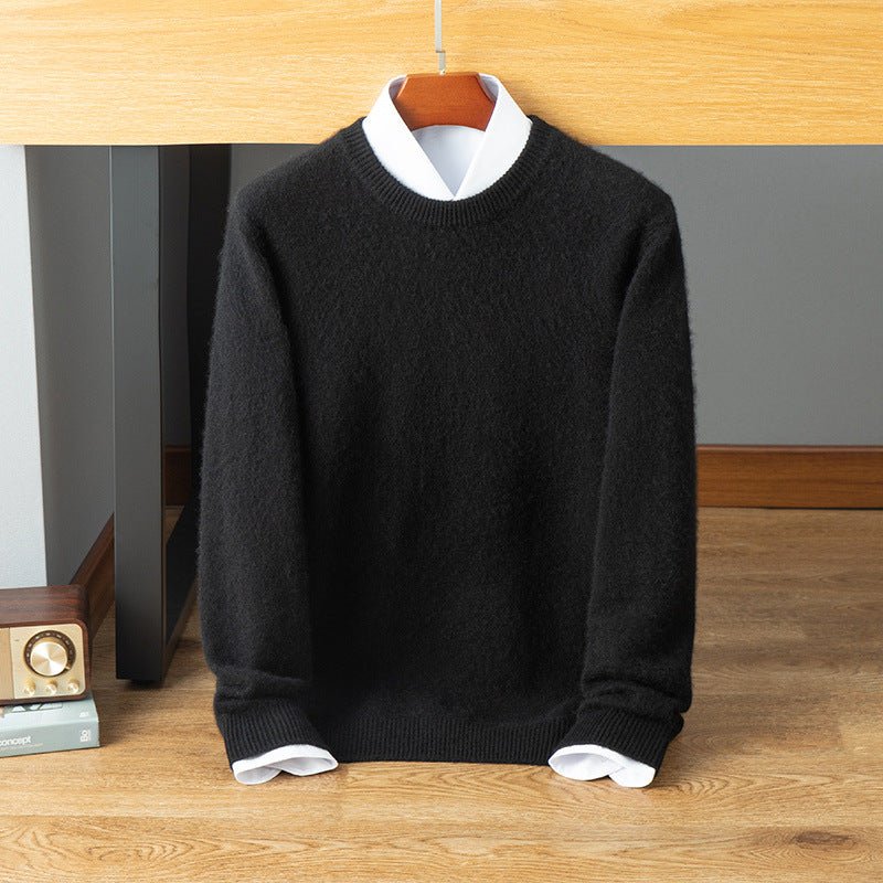 mens crew neck cashmere sweater warm long sleeve solid cashmere sweatershirt - slipintosoft