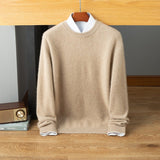 mens crew neck cashmere sweater warm long sleeve solid cashmere sweatershirt - slipintosoft