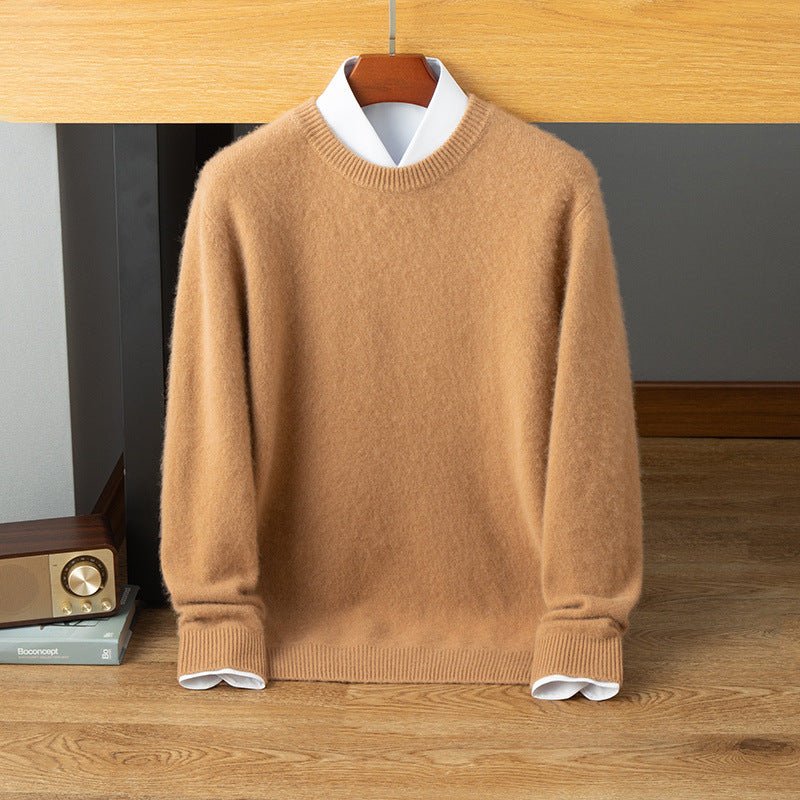 mens crew neck cashmere sweater warm long sleeve solid cashmere sweatershirt - slipintosoft