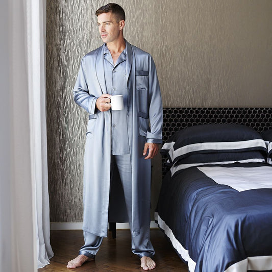 Pajama de seda largo para hombre Juego de sueño de seda de longitud completa