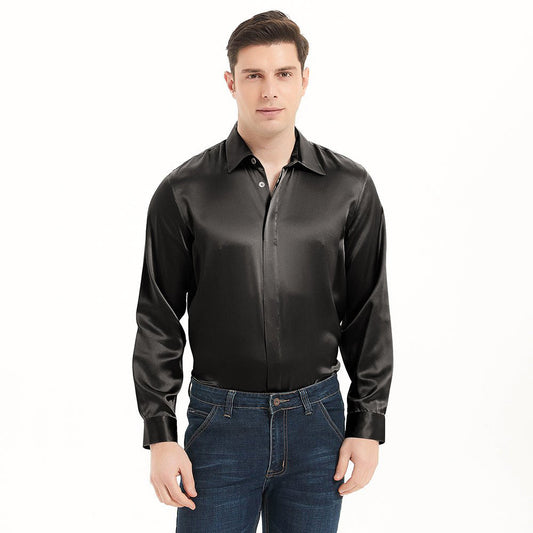 Camisa de seda de mangas largas para hombres camisas de seda escondida