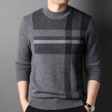 Mens Mock Neck Cashmere Sweater Business Casual Long Sleeve Stripe Cashmere Tops - slipintosoft