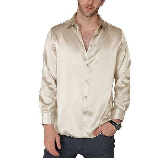 Men's Silk Dress Shirt Luxury Casual Party Silk Shirts