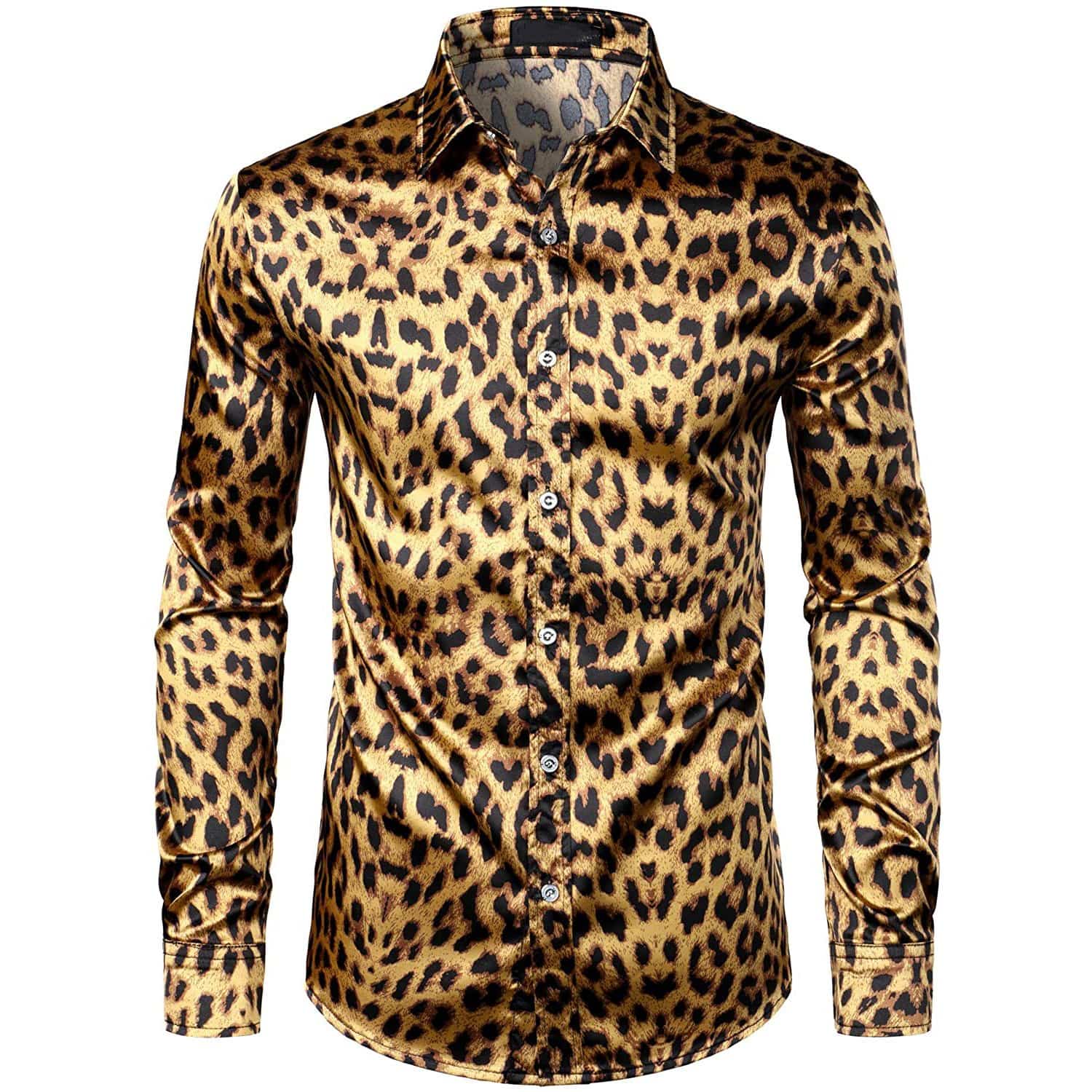 Men's Silk Dress Shirt Luxury Leopard Printed Long Sleeve Silk Shirts