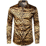 Men's Silk Dress Shirt Luxury Leopard Printed Long Sleeve Silk Shirts