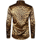 Men's Silk Dress Shirt Luxury Leopard Printed Long Sleeve Silk Shirts