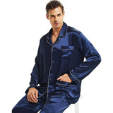 Men's Silk Long Pajamas Set with Pockets Silk Long Button-Down Pajamas Set -  slipintosoft