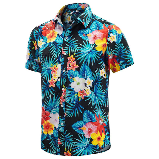 Camiseta de seda para hombre Camisas hawaianas Camisa de playa de seda corta