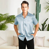 Men's Silk T Shirt Button Down Silk Short Dress Shirt - slipintosoft