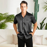 Men's Silk T Shirt Button Down Silk Short Dress Shirt - slipintosoft