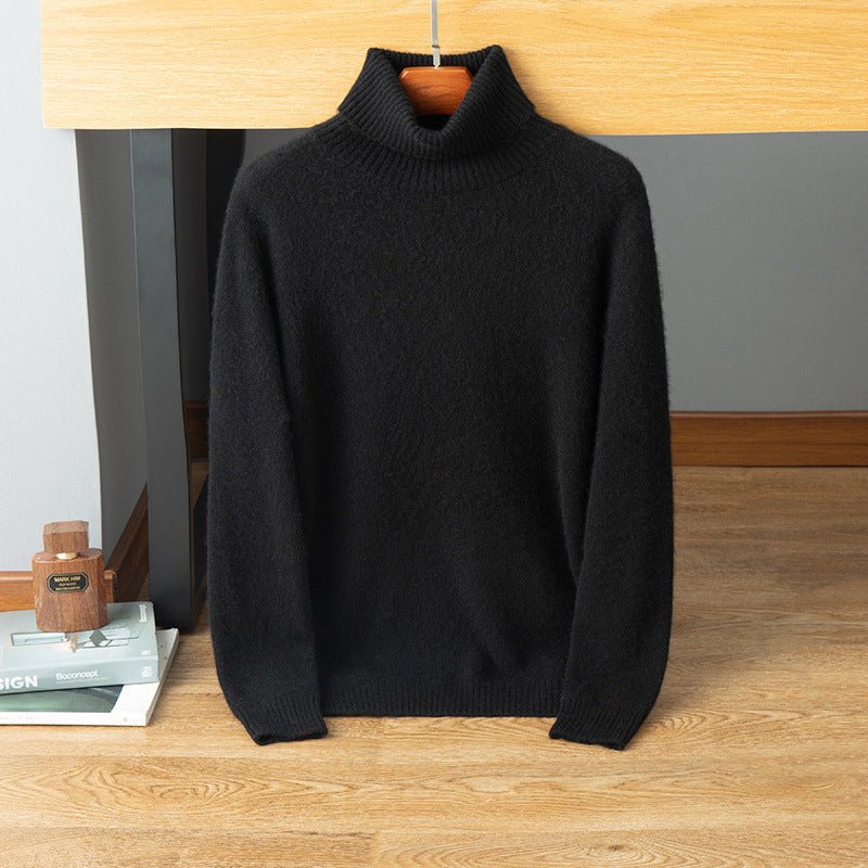 Mens Turtleneck Cashmere Sweater Long Sleeve Solid Cashmere Pullover with Ribbing Edge - slipintosoft