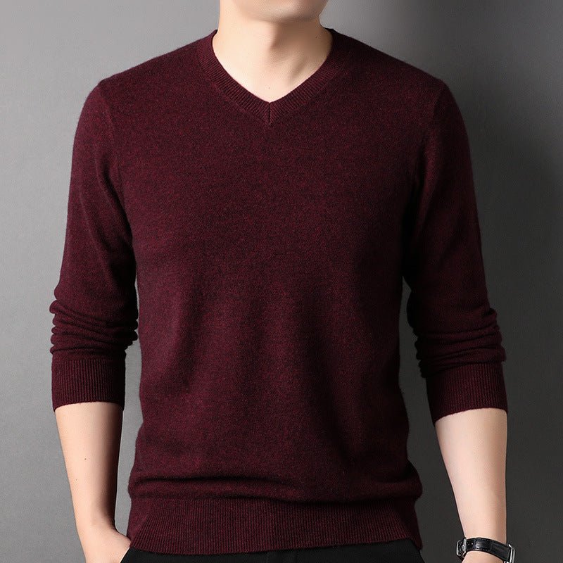 Mens V Neck Cashmere Sweater Long Sleeve Cashmere Tops Slim Fit Knitted Pullover - slipintosoft