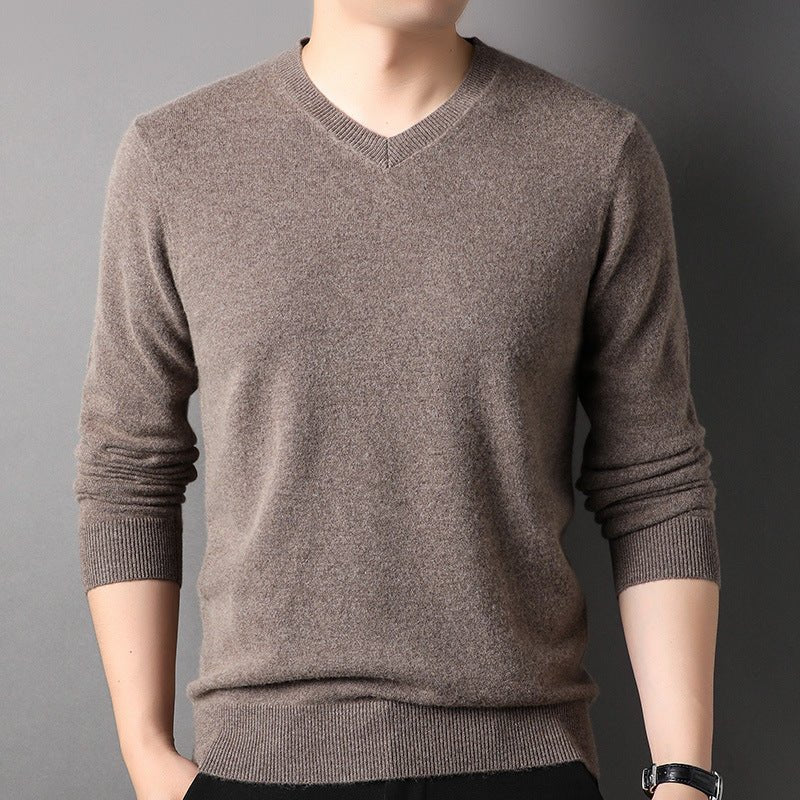 Mens V Neck Cashmere Sweater Long Sleeve Cashmere Tops Slim Fit Knitted Pullover - slipintosoft