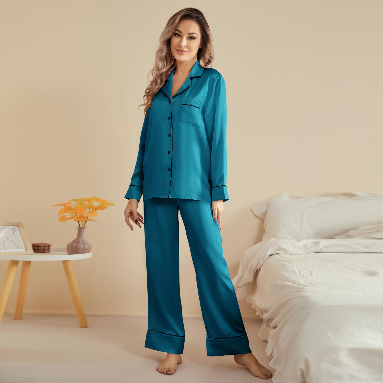 Quality Pure Women Silk Pjs Long Sleeves Nice Luxury Silk Ladies Pajamas Set - slipintosoft