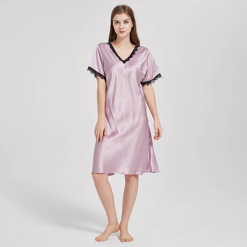 19 Momme Women's Silk Nightgown with Lace Trimming Multi-colors Ladies' Luxury Nighties -  slipintosoft