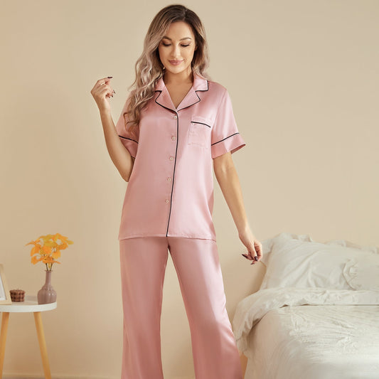 Mulberry Silk Pajama Set for Women Short Sleeve Long Pant Women's Silk Sleepwear - slipintosoft