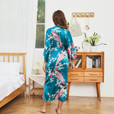 Mulberry Silk Kimono for Women Hand Painted Peacock & Flowers Nightwear - slipintosoft