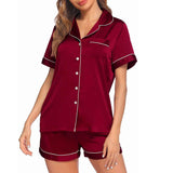 Silk Pajamas for Women's Short Silk Sleepwear Soft Silk Button Down Loungewear Pjs Shorts Set -  slipintosoft