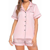 Silk Pajamas for Women's Short Silk Sleepwear Soft Silk Button Down Loungewear Pjs Shorts Set -  slipintosoft