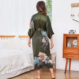 Bata tipo kimono 100% seda de morera larga con estampado floral degradado para mujer