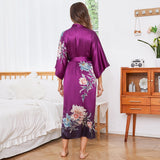 Bata tipo kimono 100% seda de morera larga con estampado floral degradado para mujer