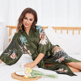 Bata tipo kimono 100% seda de morera larga con estampado floral degradado para mujer