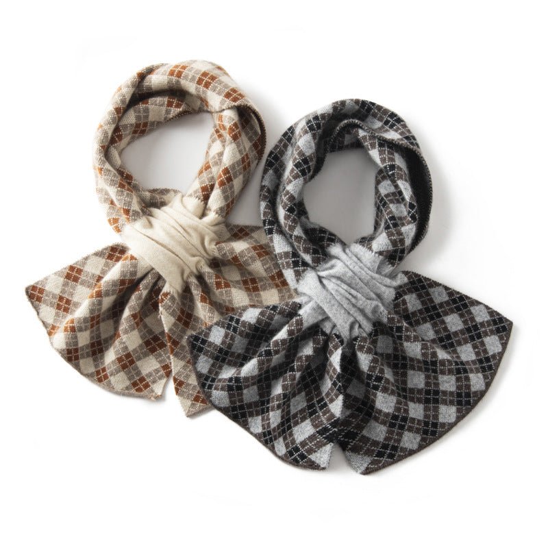 Plaid Small Crossed Cashmere Scarf Thick Cashmere Neck Warmer for Winter Cashmere Scarf