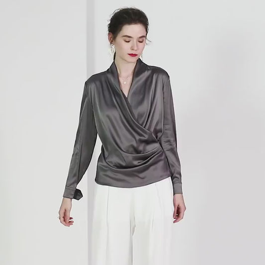 Blusa de seda elegante para mujer, blusa 100% de seda de morera, blusa holgada de manga larga de seda para oficina