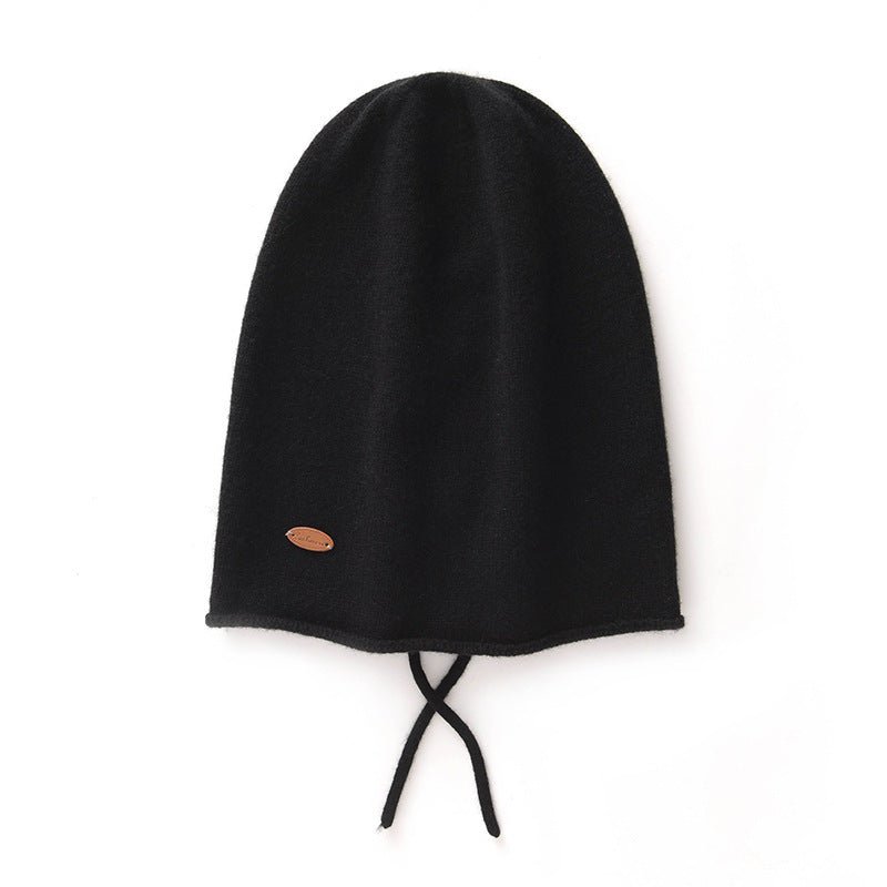 Pure Cashmere Beanie Hat with Drawstring Cashmere Double - Layered Ski Cap Head Warmer Cashmere Hats