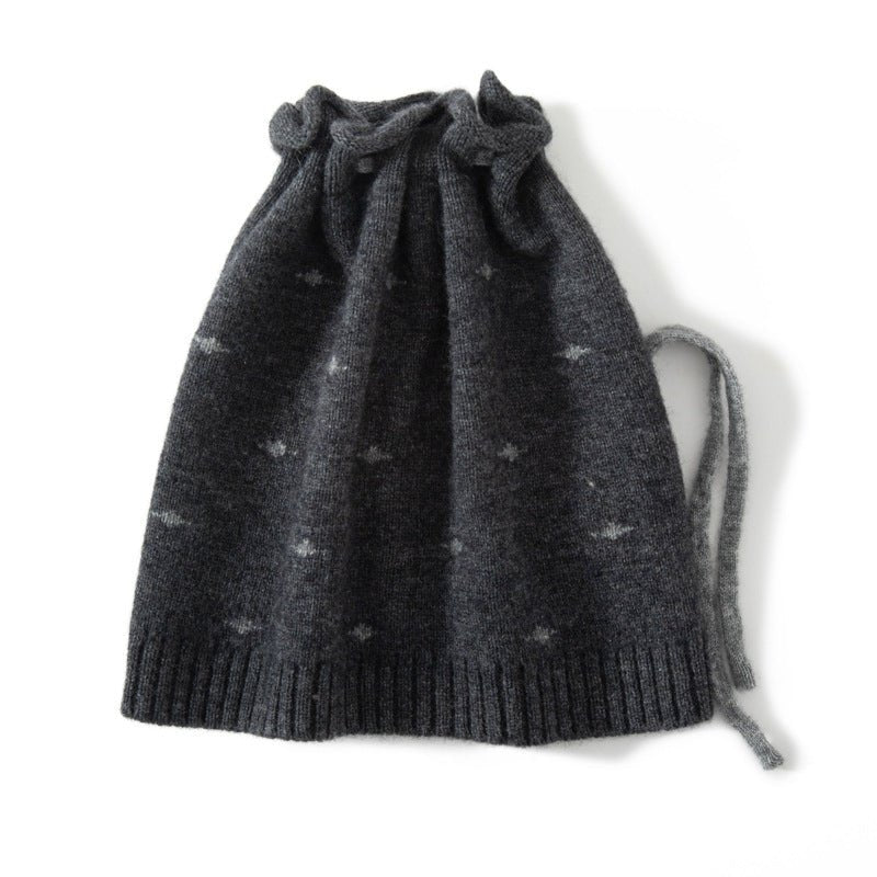 Pure Cashmere Beanie Hat with Drawstring Cashmere Knitted Cap Winter Gifts Cashmere Hats