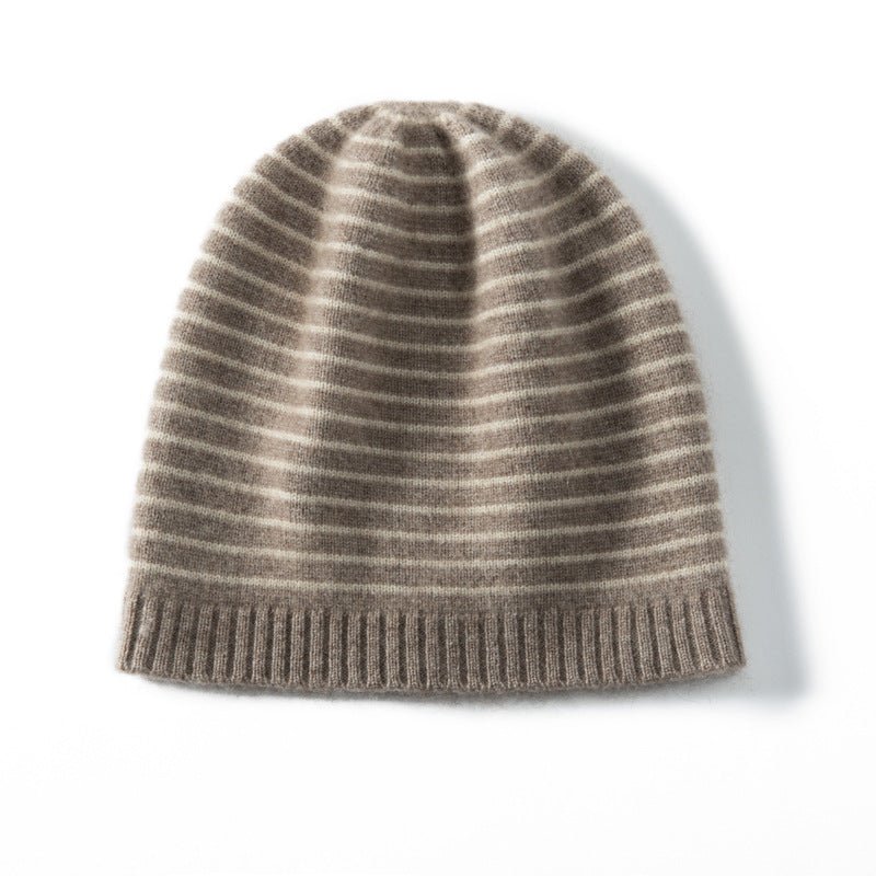 Pure Cashmere Cap with Ribbing Edge Cashmere Striped Cashmere Beanie Hat Cashmere Hats