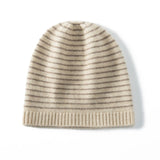 Pure Cashmere Cap with Ribbing Edge Cashmere Striped Cashmere Beanie Hat Cashmere Hats