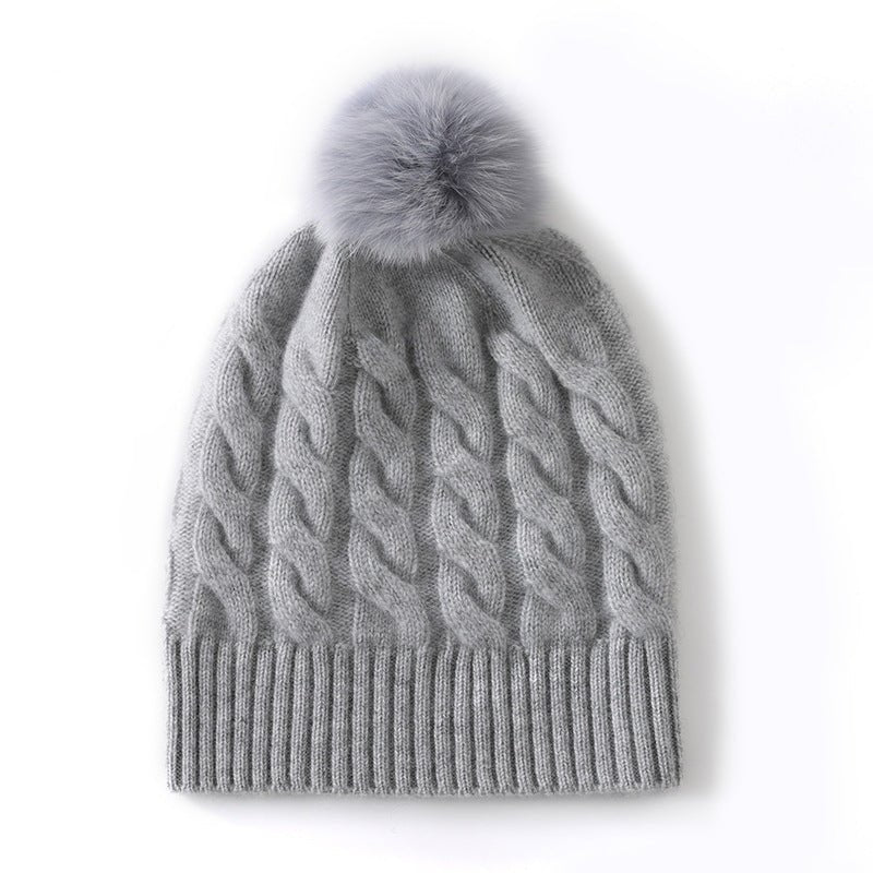 Pure Cashmere Hat for Men and Women Cashmere Cuffed Hats with Fur Pom Cashmere Hats