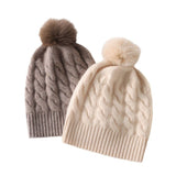 Pure Cashmere Hat for Men and Women Cashmere Cuffed Hats with Fur Pom Cashmere Hats